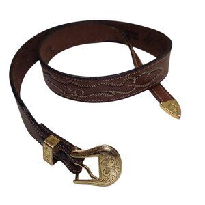 Women's Larry Mahan Genuine Leather Belt 36" Cowgirl Gold and Brown